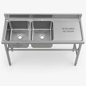 Lavafondo de Acero Inoxidable  – 2 Tazas y Secado 145x60