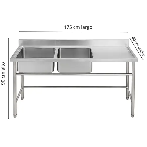 Lavafondo de Acero Inoxidable – 2 Tazas y Secado 175X60 - Imagen 4