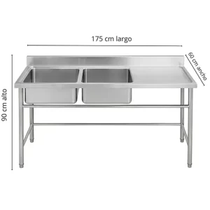 Lavafondo de Acero Inoxidable  – 2 Tazas y Secado  175X60