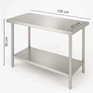 Mesón central de acero inoxidable 304 con doble repisa 100x60x90